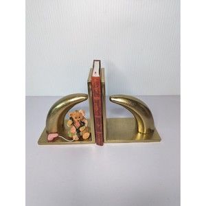 Midcentury Modern Bookends Sculpture Modernist Brass Tone Animal Head Horns Set